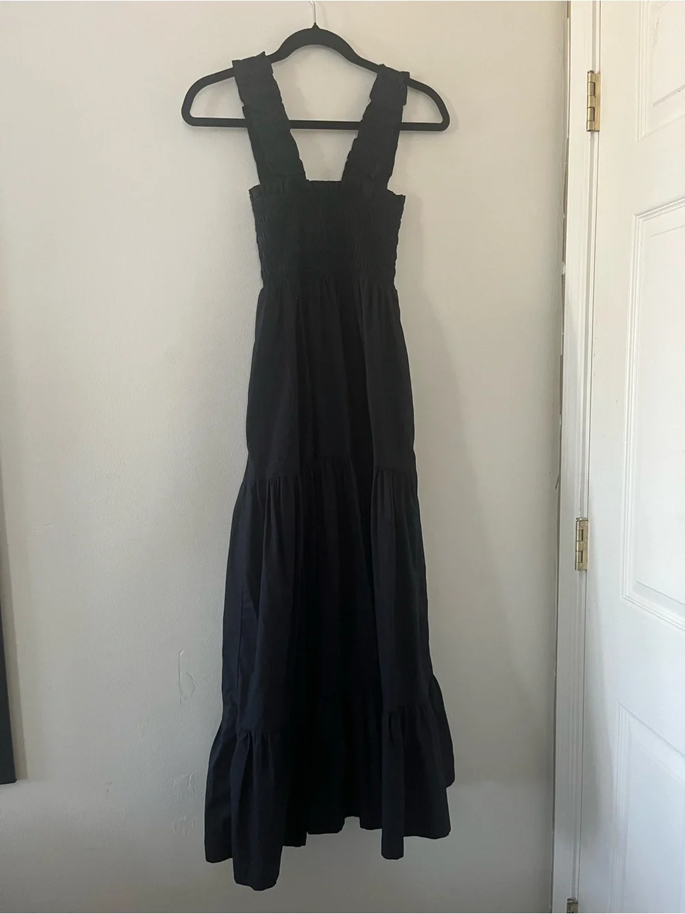 Abercrombie Black Cotton Smocked Maxi Dress XS Petite Coastal Euro Summer